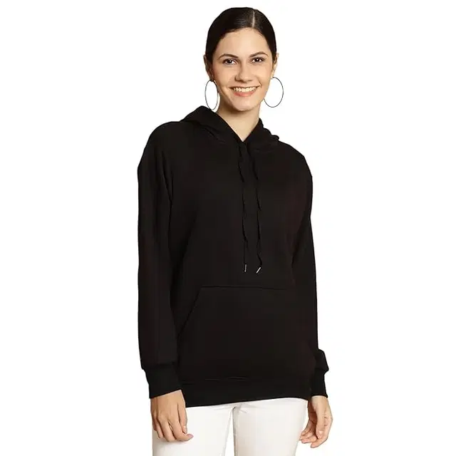 Fleece Solid Hoodie for Women, Black (M)