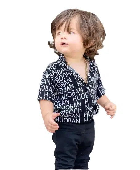 Cotton Blend Printed Shirt For Boys, Black (1-2 year)