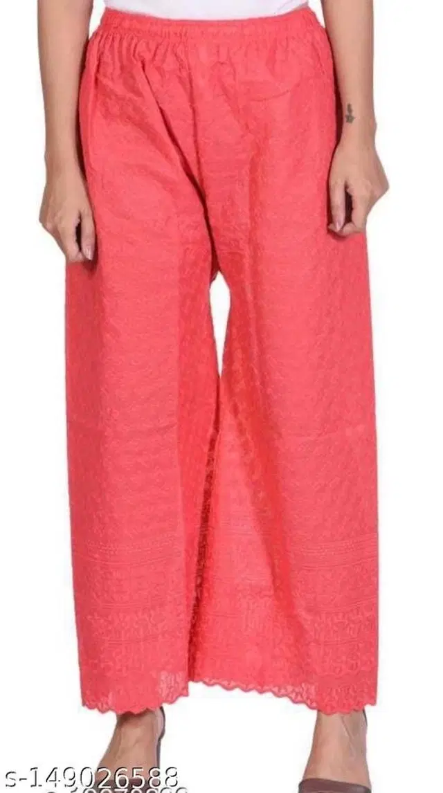 Cotton Blend Palazzos for Women (Pink, 28)