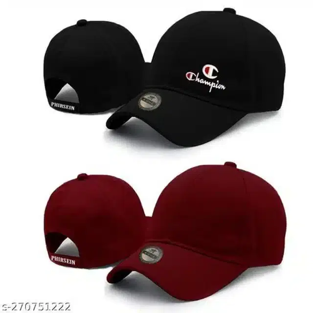 Cotton Cap for Men & Women, Pack of 2 (Black & Maroon)