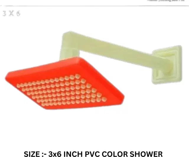 Plastic Shower Head, 3x6 inches with Arm Complete Shower Set, Red & Green, Set of 1