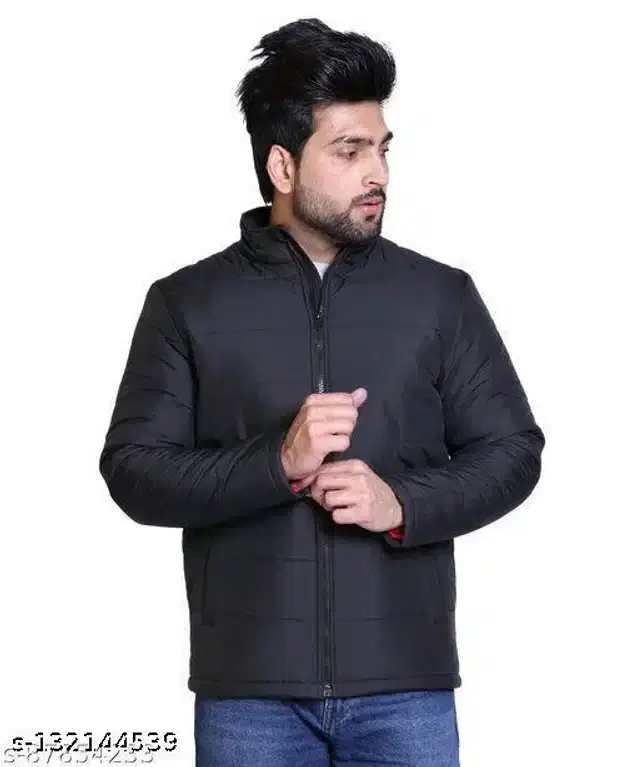Polyester Full Sleeves Solid Jacket for Men (Black, L)