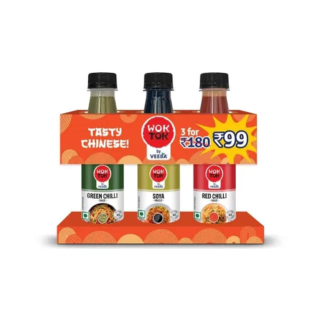 Veeba Wok Tok Chinese Sauce Combo (Green Chilli 190 g + Soya 220 g + Red Chilli 190 g)