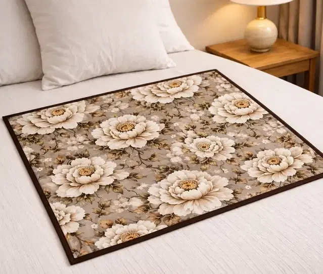 Premium Waterproof Bed Server/Food Mat Brown Floral