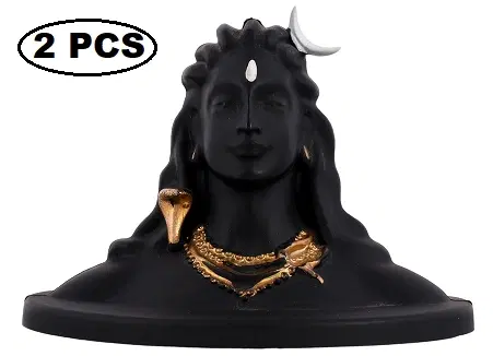 Adiyogi Statue Decoration Idol, Black, Pack of 2