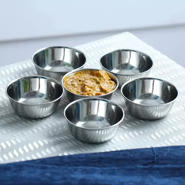 Steel Mini Bowl Set, Silver, Pack of 6