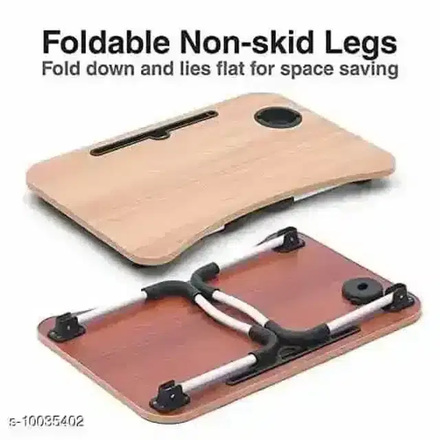 Multipurpose Foldable Laptop Table With Cup Holder Foldable And Portable/Ergonomic & Rounded Edges, Wooden