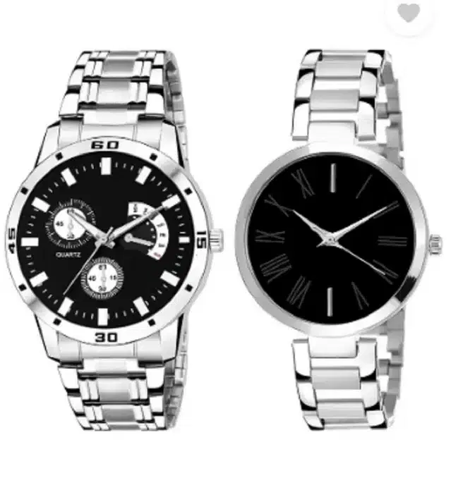 Couple Analog Watches, Pack of 2 (Silver)