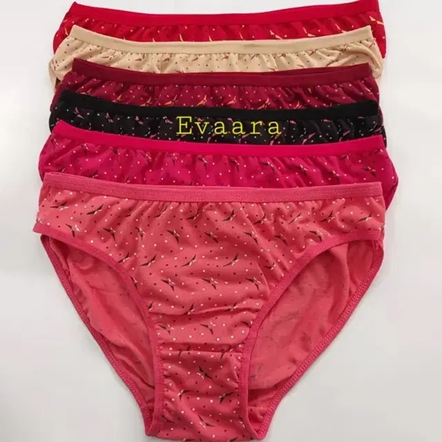 Cotton Printed Briefs for Women, Pack of 6, Multicolor (S)