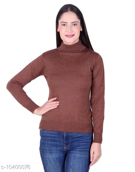 Hi-Neck Sweater for Women (Brown, L)