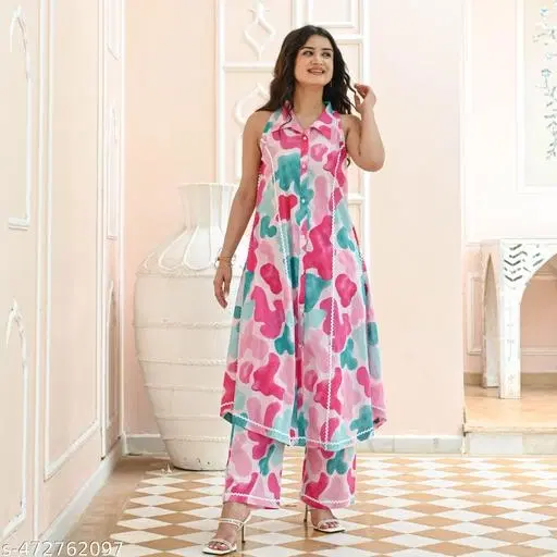 Anarkali Kurta Set for Women (Pink, S)
