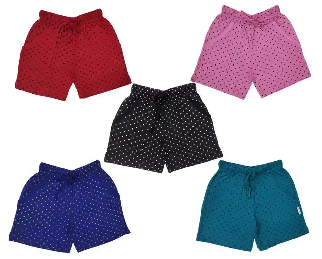 Cotton Blend Polka Dot Printed Shorts for girls, Pack of 5 (Multicolor, 3-4 Years)