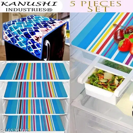 KANUSHI Industries® 1Pc Fridge Cover for Top with 6 Utility Pockets + 4 Fridge Mats (FRI-Blue-Box+M-1-04)…