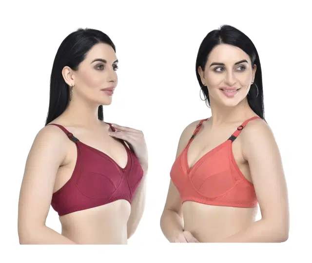 Cotton Blend Solid Non Padded Feeding Bras for Women, Pack of 2 (Multicolor, 38)