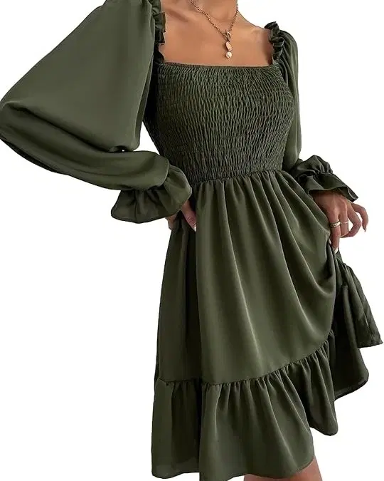 Crepe Dress for Women (Green, S)