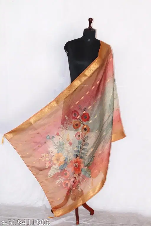 Art Silk Printed Dupatta for Women & Girls, Orange (Free Size)