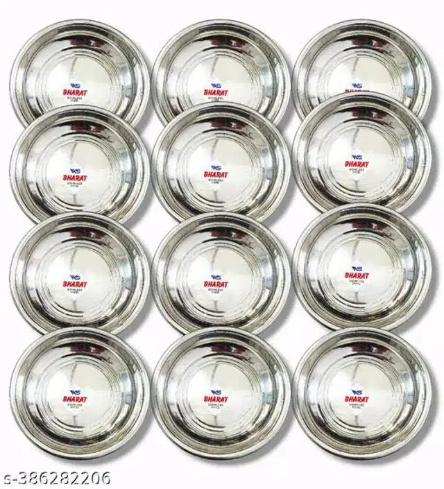 Stainless Steel Dinner Quarter Plates, Silver, Pack of 12