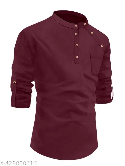 Solid Cotton Kurta Set for Boys (Maroon, 12-13 Years)