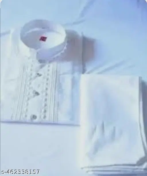Cotton Solid Kurta Set for Men, White (M)