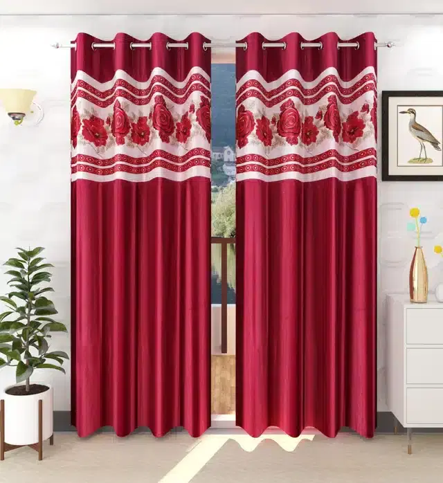 Window Curtains, Pack of 2, Maroon, 5 feet