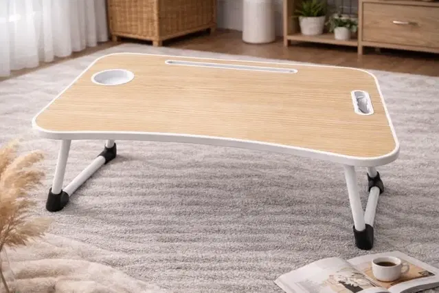 Laptop & Study Table, Foldable and Portable/Ergonomic & Rounded Edges/Non-Slip Legs, Cream (60*40 cm)