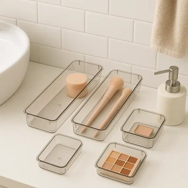 Drawer Organizer Tray Set For Make Up & Multipurpose Organisers (2S+1 M+1 L+1 Xl) (Pack Of 5)