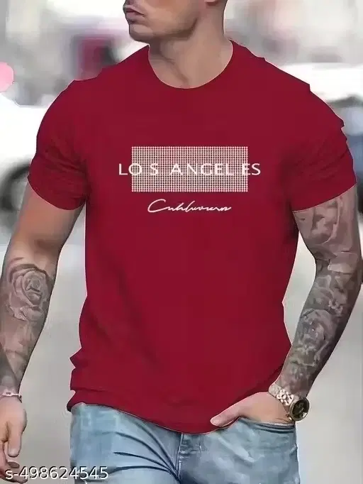 Chest Print T-Shirt for Men, Maroon (L)