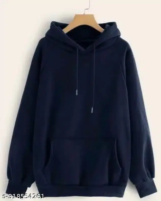 Fleece Full Sleeves Hooded Sweatshirt for Women (Navy Blue, L)