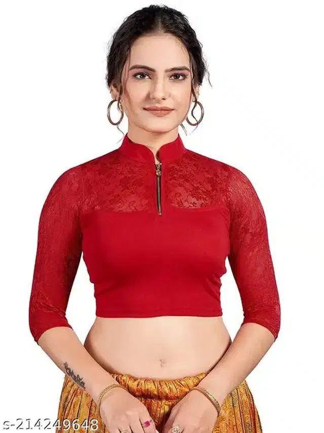 Three-Quarter Sleeves Blouse for Women (Red, 34)