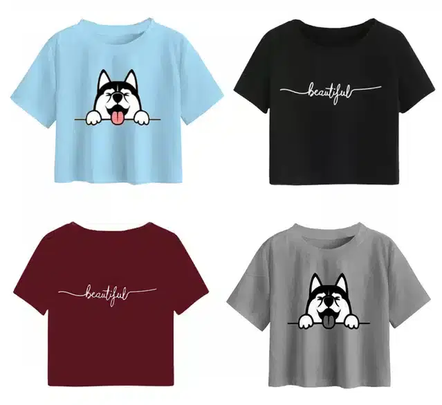 Cotton Printed Crop Tops for Girls, Pack of 4 (Multicolor, 10-11 Years)