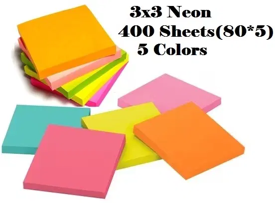 Paper Neon 80 Pcs Sticky Notes, Multicolor, 3x3 inches, Pack of 5