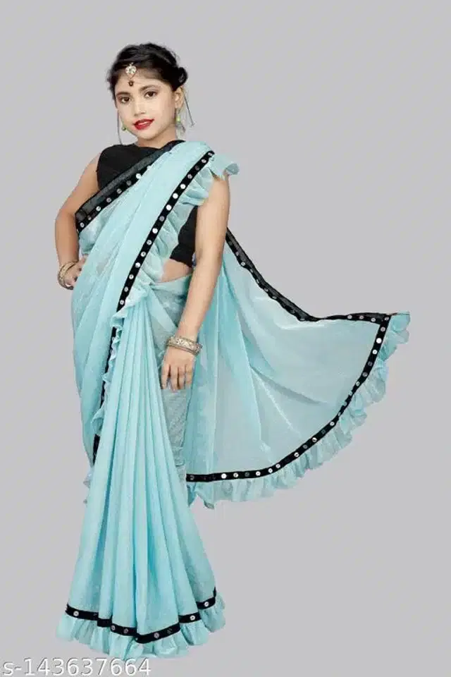 Ready to Wear Saree for Girls (Sky Blue, 4-5 Years)