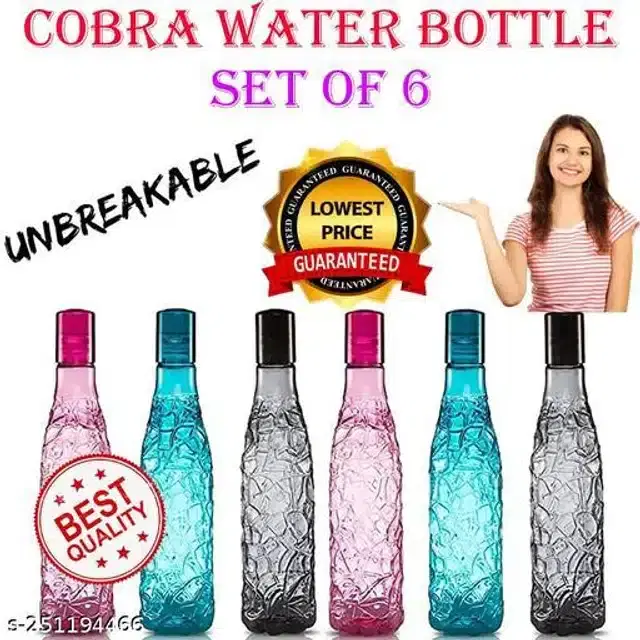 Plastic Water Bottles, Assorted, 1000 ml, Pack of 6