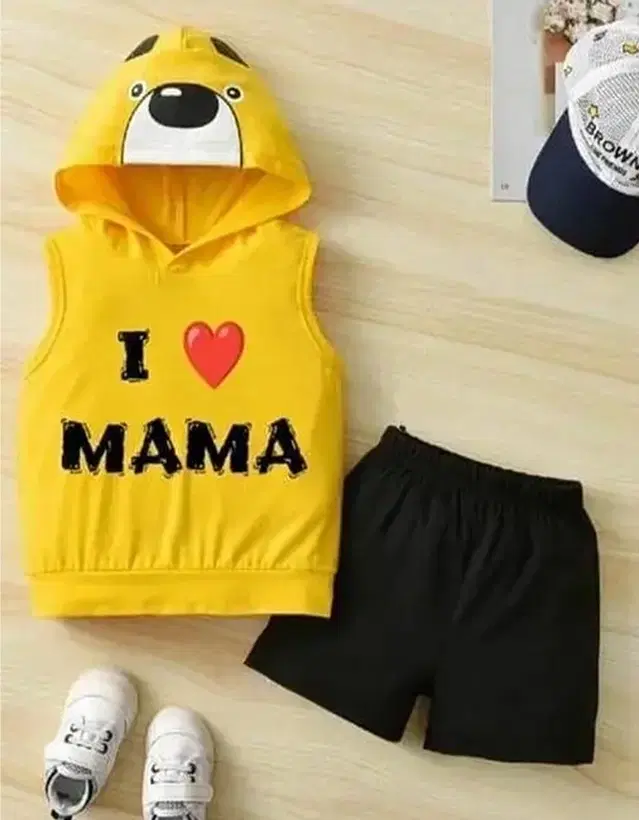 Cotton Blend Printed Clothing Set for Boys, Yellow & Black (12-18 Months)