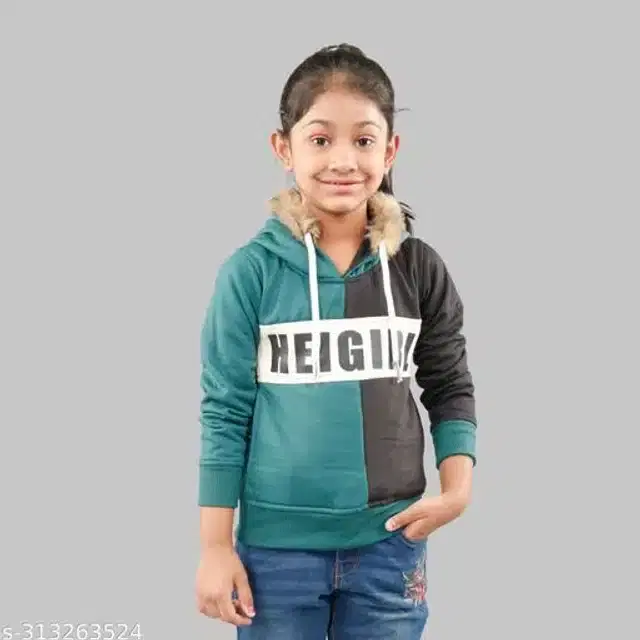 Full Sleeves Hoodies for Girls (Green & Black, 4-5 Years)