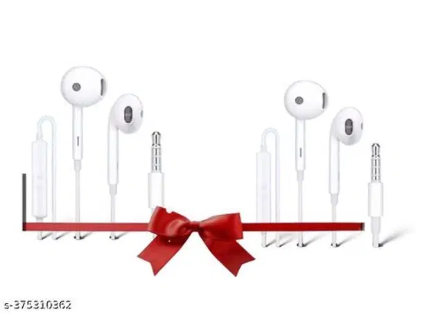 Premium 3.5 mm Jack Wired Earphones, White, Pack of 2