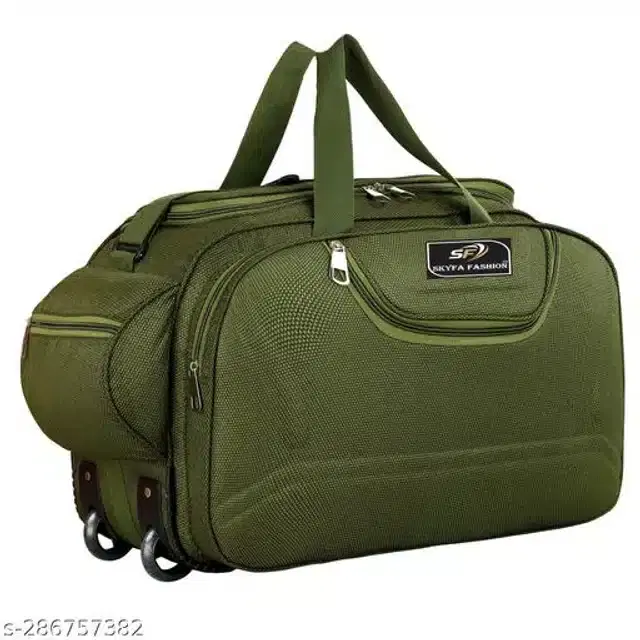 Nylon Strolley Duffel Bag, Olive, 60 L