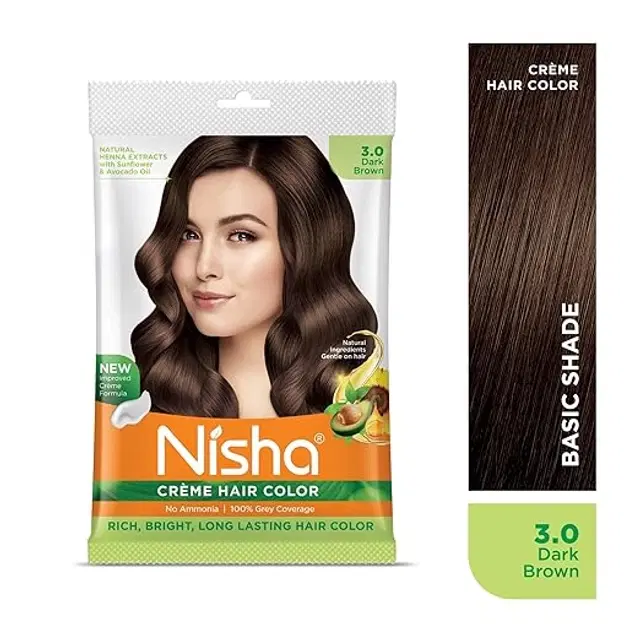 Nisha Creme Color Dark Brown.3.0, 20 g + 20 ml