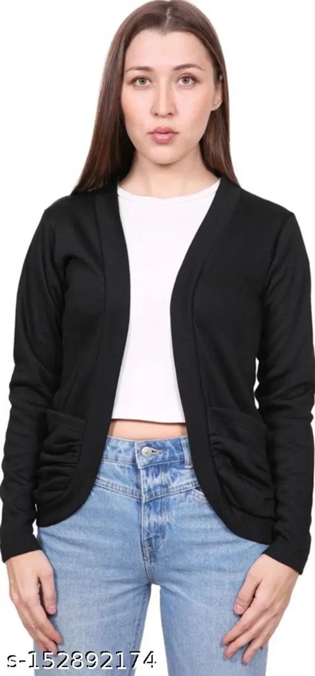 Cotton Blend Shurg for Women (Black, S)