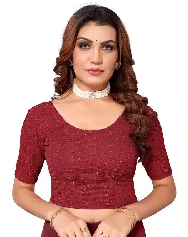 Half Sleeves Stitched Blouse for Women (Maroon, 30)
