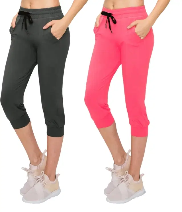 Cotton Solid Capris for Women, Pack of 2 (Multicolor, XL)