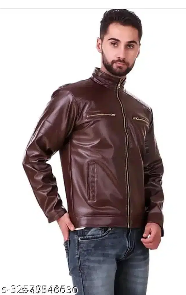 Synthetic Jacket for Men (Dark Brown, XXL)