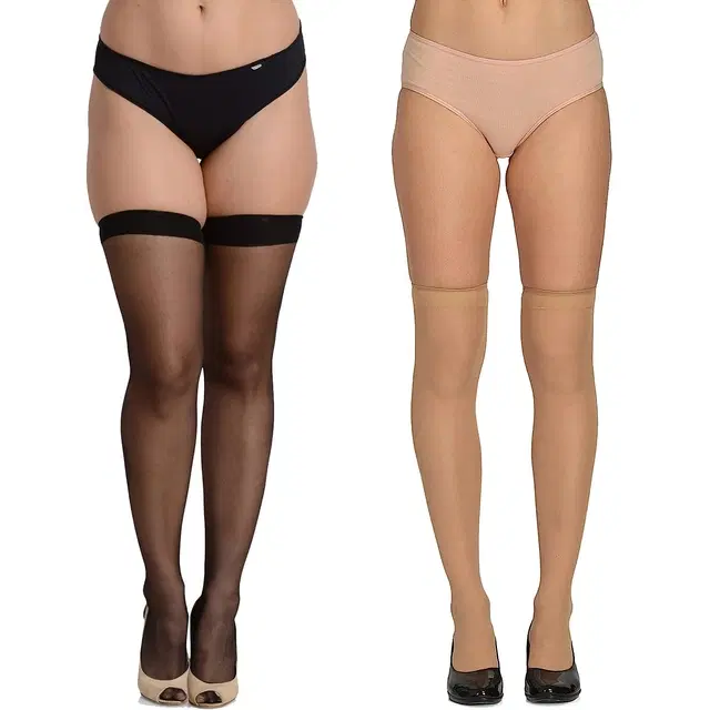 Long Transparent Pantyhose Stockings for Women & Girls, Set of 2 (Multicolor, Free Size)