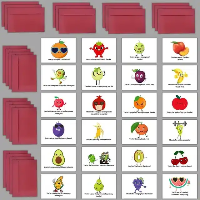 Thank You Greeting Card with Envelopes, Multicolor, Set of 24