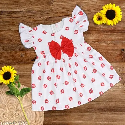 Cotton Blend Frock for Girls (White, 6-12 Months)