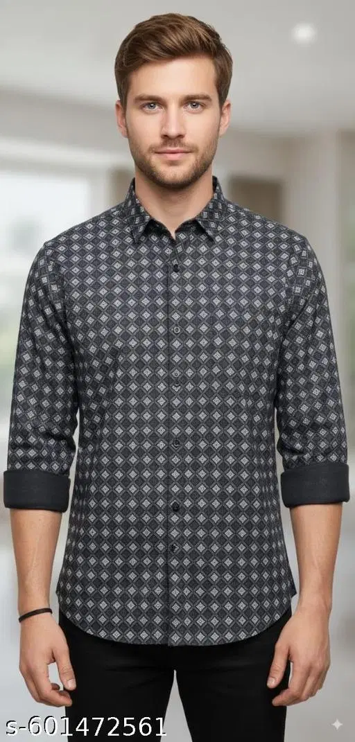 Cotton Blend Checked Shirt for Men, Black (M) Pack of 1