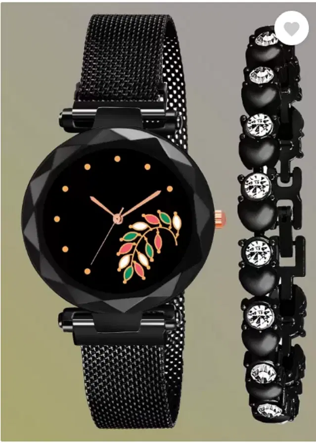 Metal Strap Analog Watch with Bracelet for Women & Girls, Set of 2 (Multicolor)