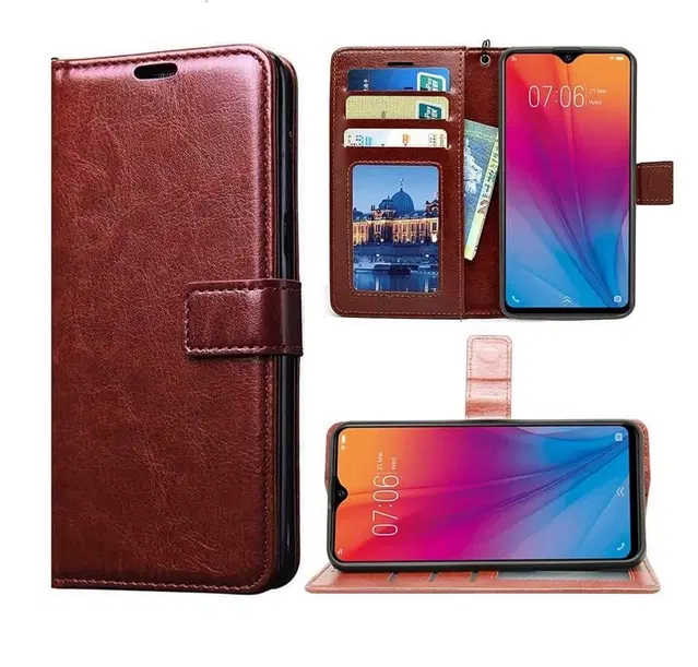Artificial Leather Mobile Flip Cover for Samsung A07 5G (2025) (Brown)