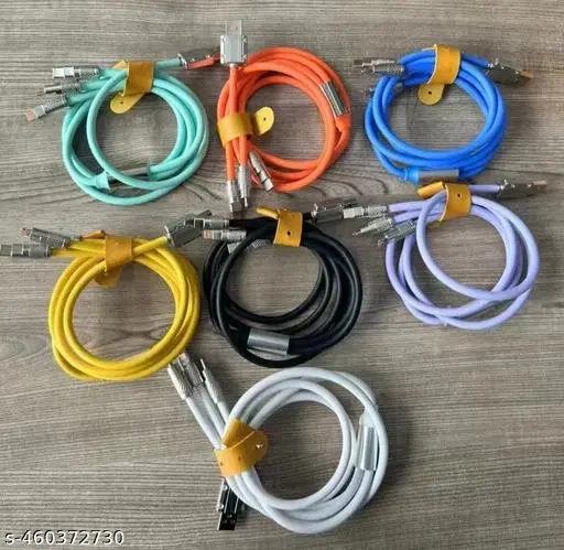 3 in 1 Mobile Data Cable, Multicolor, Pack of 7