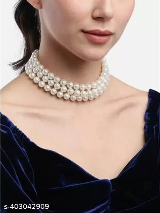 3 Layer Alloy Gold-plated White Jewel Set Pearl Necklace Set